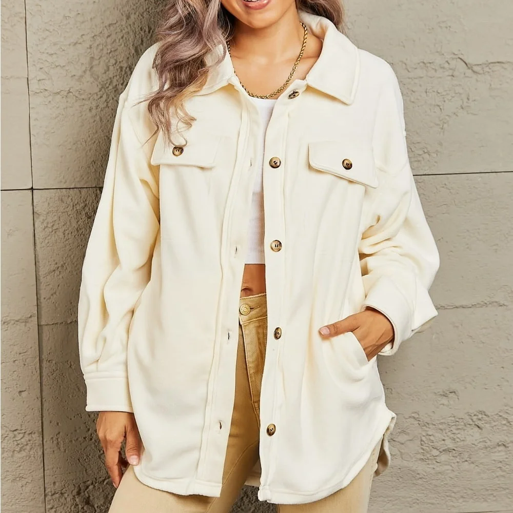 NEW Heimish Cozy Girl Oversized Button Down Shacket Shirt Jacket - Picture 1 of 5